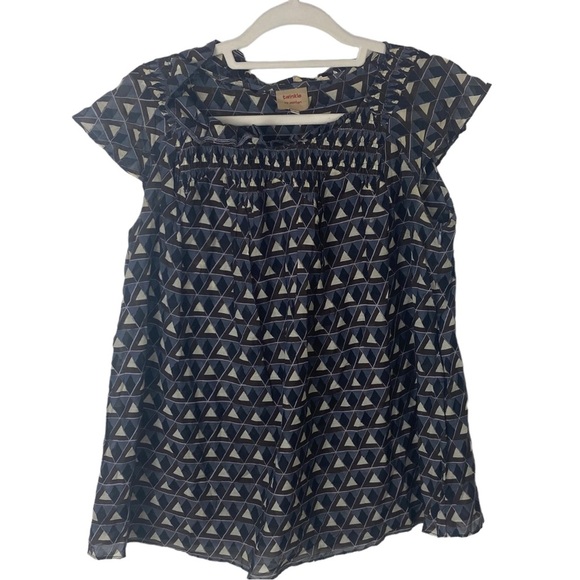 Twinkle by Wenlan by Anthropologie flutter blouse silk geometric print ruffle 4 - Picture 8 of 10